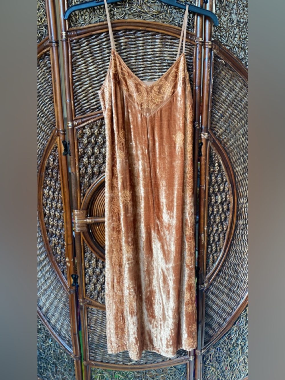 Anthropologie Lined Velvet Slip Dress in Copper